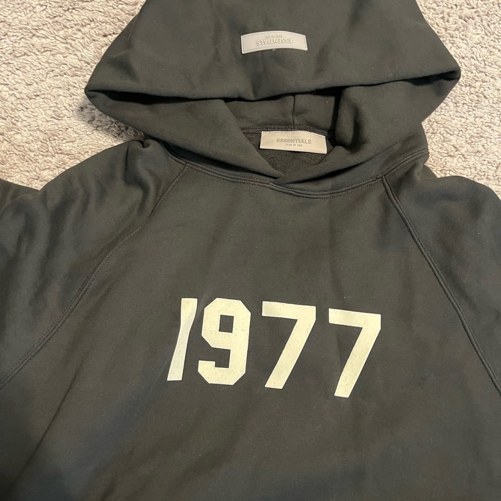 Essentials Black Hoodie with Cream Label